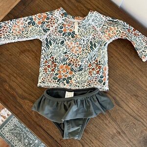 Rylee & Cru infant girl swim set- rashguard girls set | flower field - 3-6M